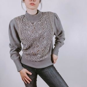 Vintage Grey Lambswool Angora Beaded Sweater